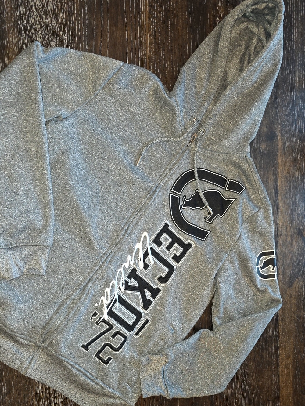 Ecko Unlimited Gray Zip-Up Hoodie with Black & White Crest
